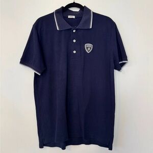 Automobili Lamborghini Polo Shirt Blue White Collared 3 Button Cotton Sz L